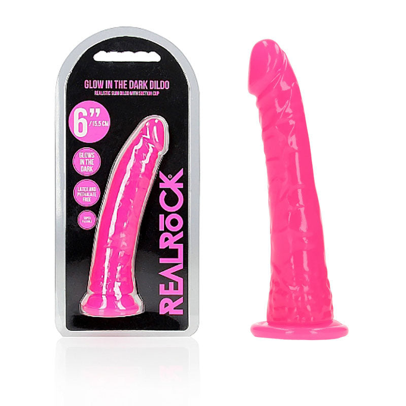 REALROCK 15.5 cm Slim Glow in the Dark Neon - Pink - Glow in Dark Pink 15.5 cm (6'') Dong Pink - Club X