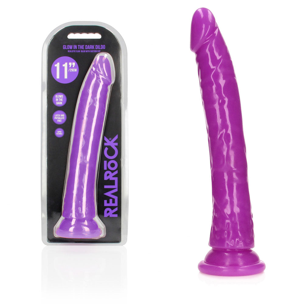 REALROCK 29 cm Slim Glow in the Dark Neon - Purple - Glow in Dark Purple 29 cm (11'') Dong Shots Toys