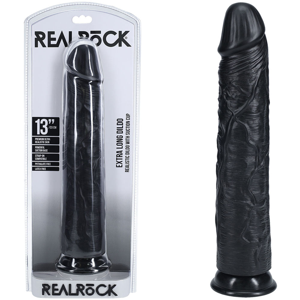 REALROCK 33cm Extra Long Dildo - Black - Black 33 cm (13'') Extra Long Dong Shots Toys
