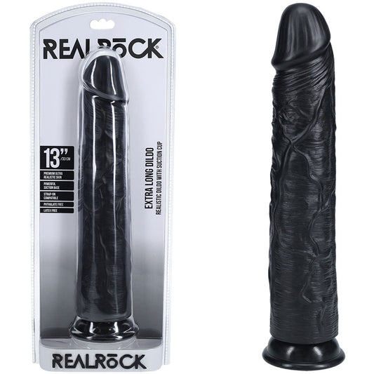 REALROCK 33cm Extra Long Dildo - Black - Black 33 cm (13'') Extra Long Dong Shots Toys