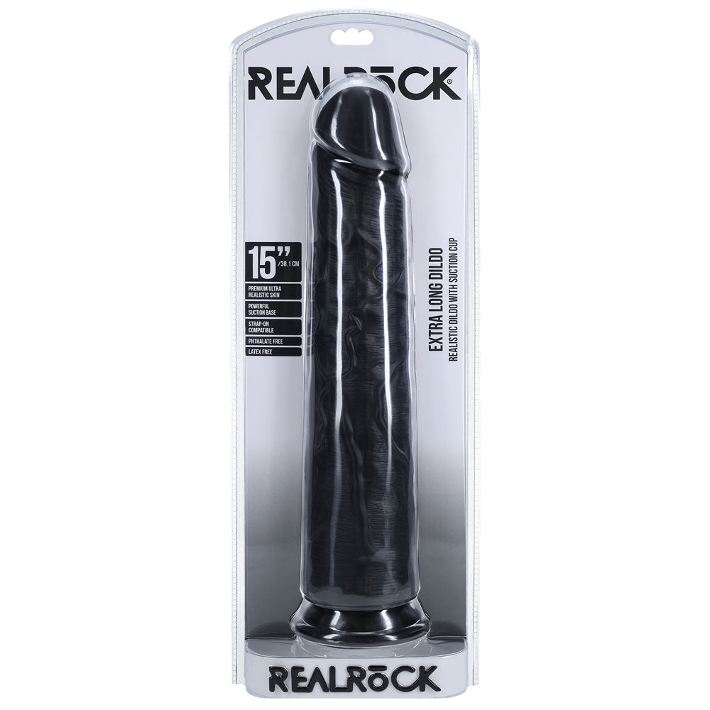 REALROCK 38cm Extra Long Dildo - Black - Black 38 cm (15'') Extra Long Dong Shots Toys