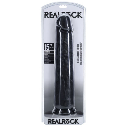 REALROCK 38cm Extra Long Dildo - Black - Black 38 cm (15'') Extra Long Dong Shots Toys
