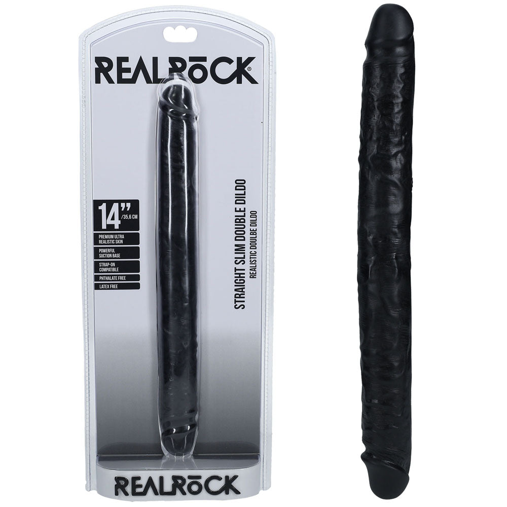 REALROCK 35cm Slim Double Dildo - Black - Black 35 cm (14'') Double Dong Shots Toys