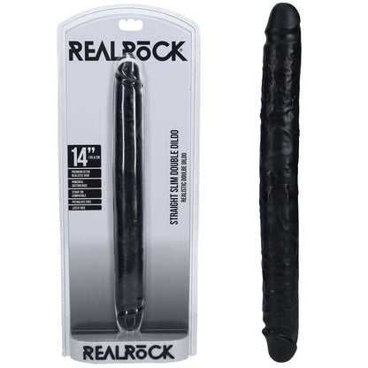 REALROCK 35cm Slim Double Dildo - Black - Black 35 cm (14'') Double Dong Shots Toys