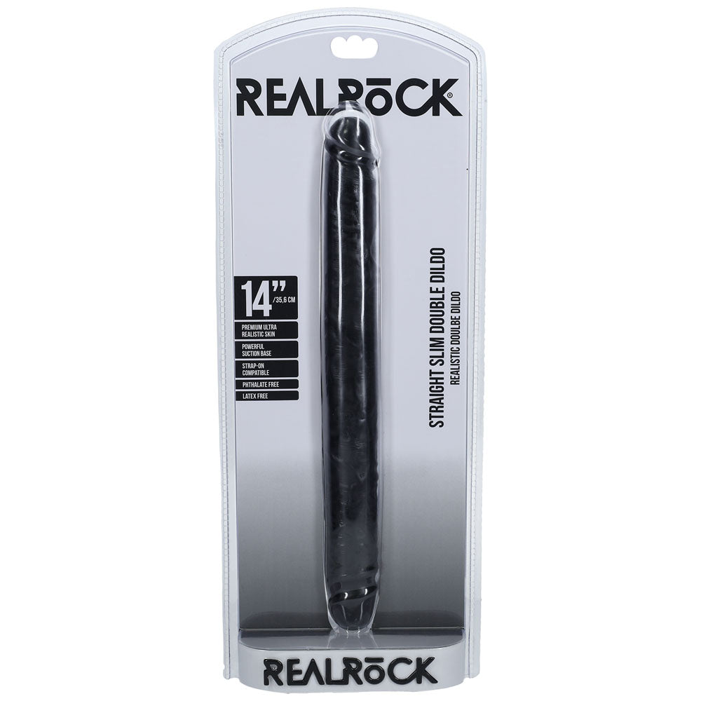REALROCK 35cm Slim Double Dildo - Black - Black 35 cm (14'') Double Dong Shots Toys