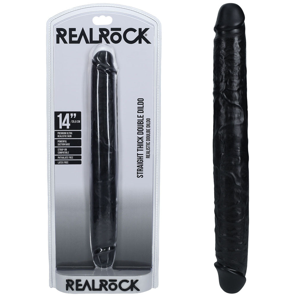 REALROCK 35cm Thick Double Dildo - Black - Black 35 cm (14'') Thick Double Dong Shots Toys
