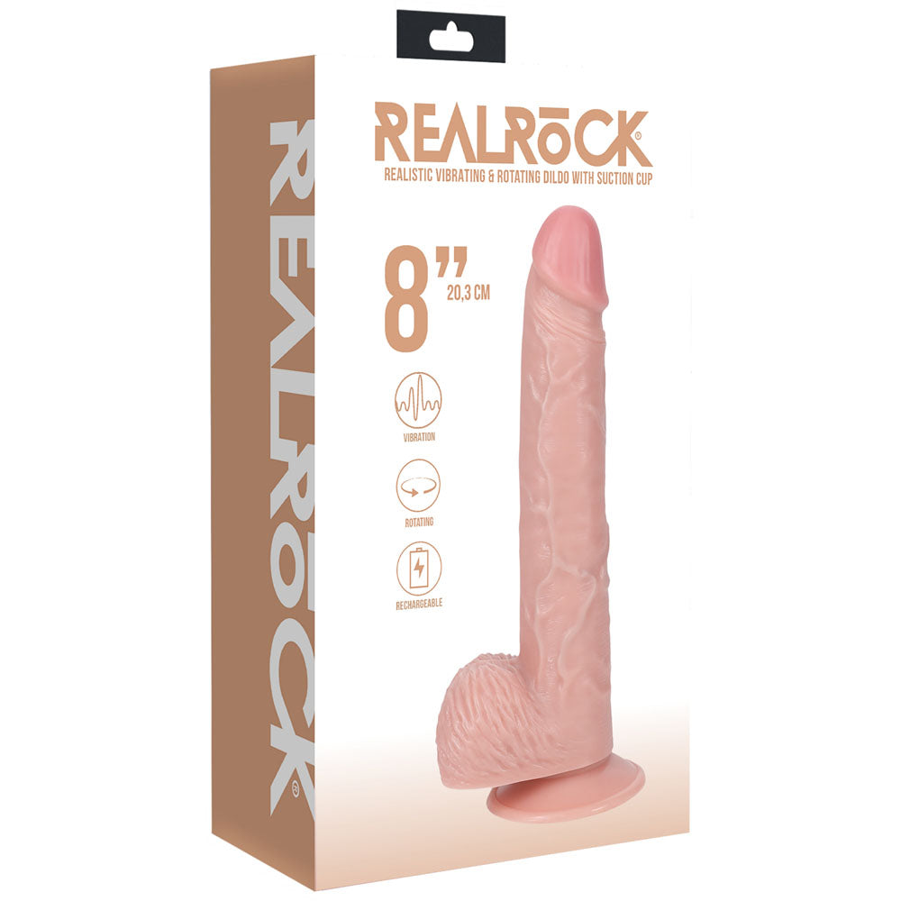 REALROCK 20cm Vibrating + Rotating Cock + Balls - Flesh - Flesh 20.3 cm (8'') USB Rechargeable Vibrating and Rotating Dong realrock