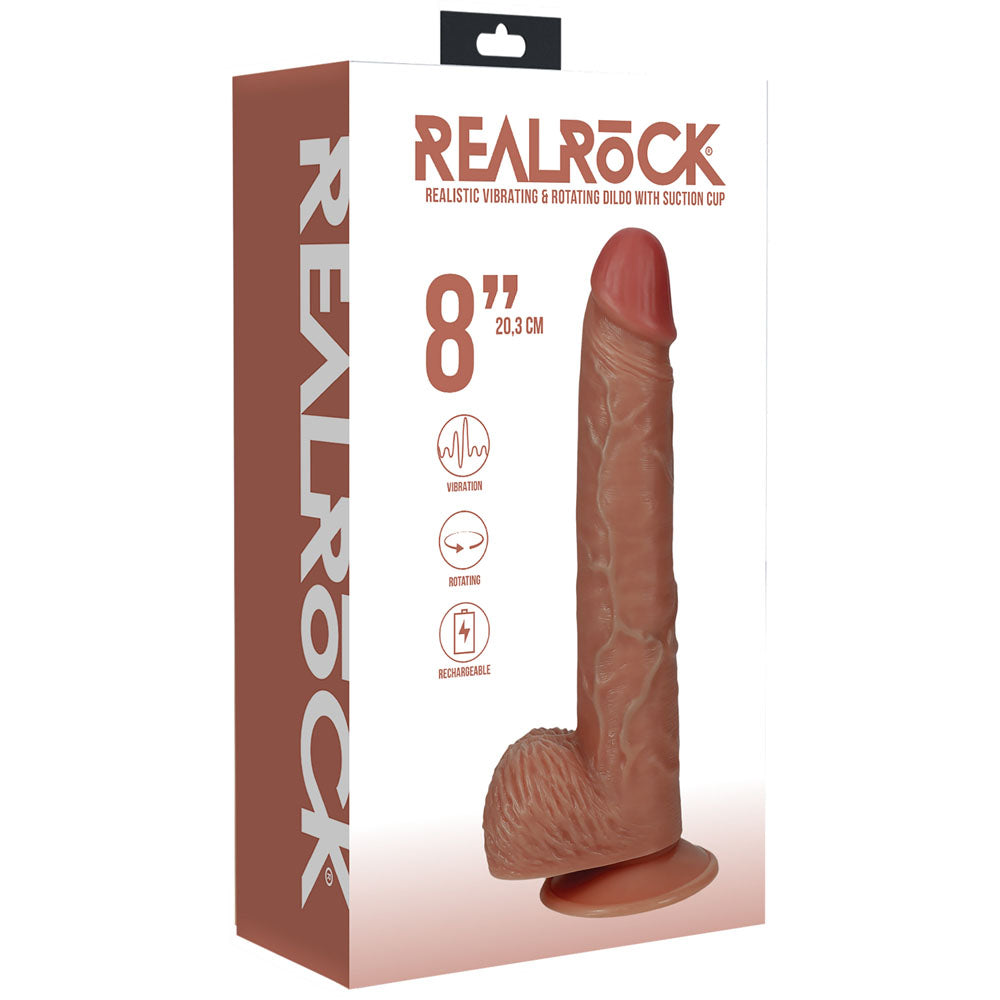 REALROCK 20cm Vibrating + Rotating Cock + Balls - Flesh - Flesh 20.3 cm (8'') USB Rechargeable Vibrating and Rotating Dong realrock