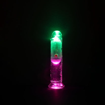 REALROCK 6'' No Balls Wireless Rechargeable LED Vibrating Dong - Clear with LED 16.5 cm USB Rechargeable Vibrating Dong with Remote Shots Toys