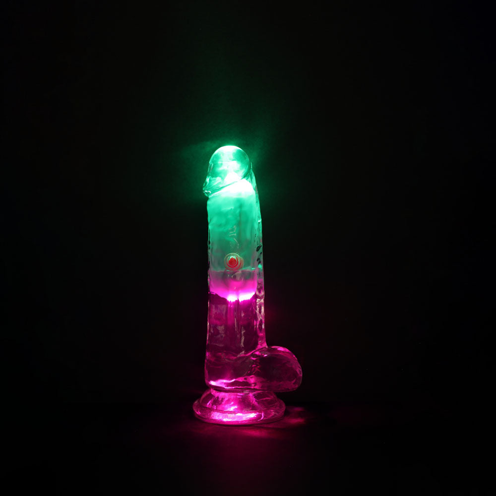REALROCK 6'' with Balls Wireless Rechargeable LED Vibrating Dong - Clear with LED 16.2 cm USB Rechargeable Vibrating Dong with Remote Shots Toys