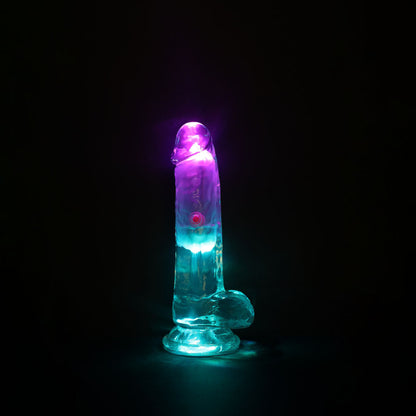REALROCK 6'' with Balls Wireless Rechargeable LED Vibrating Dong - Clear with LED 16.2 cm USB Rechargeable Vibrating Dong with Remote Shots Toys