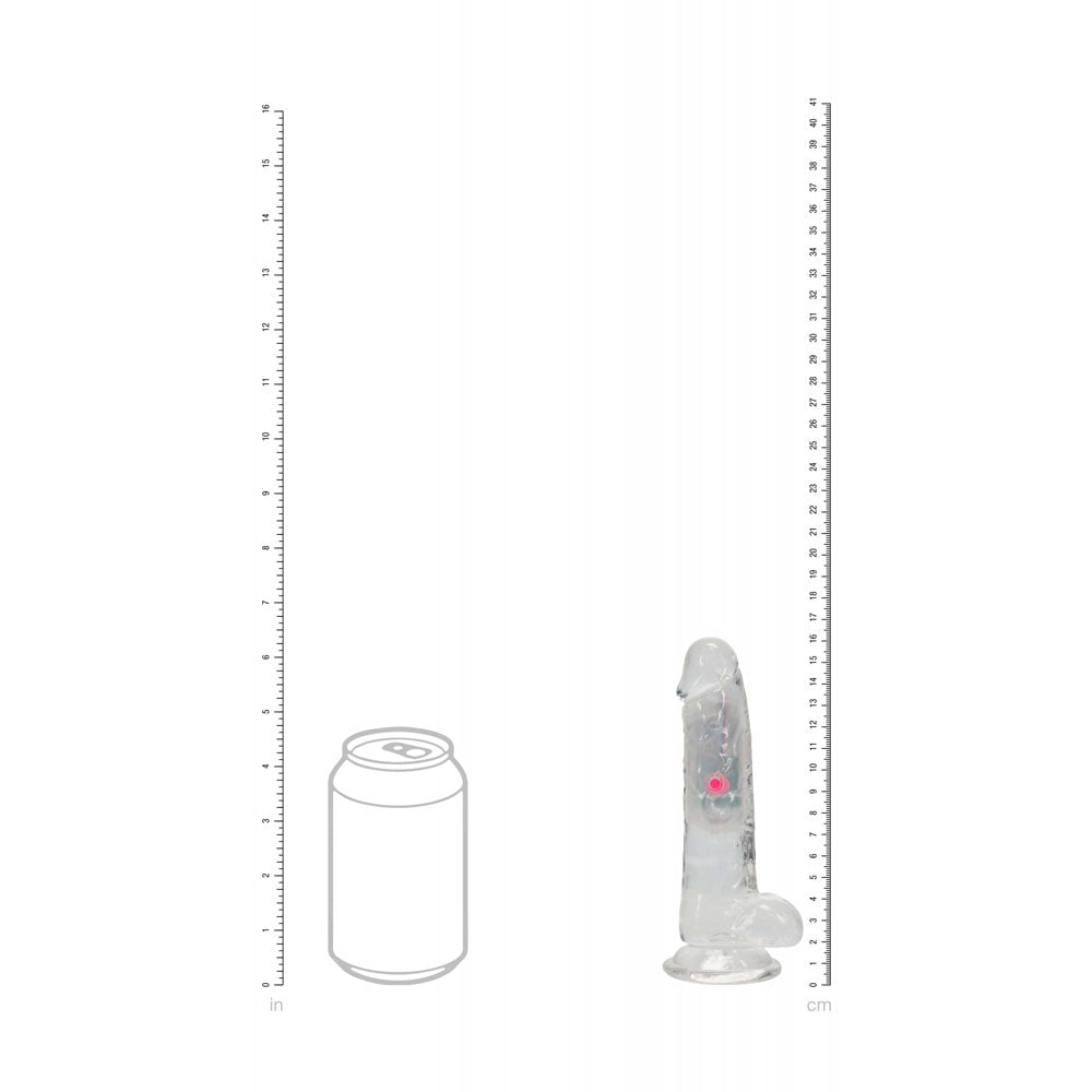 REALROCK 6'' with Balls Wireless Rechargeable LED Vibrating Dong - Clear with LED 16.2 cm USB Rechargeable Vibrating Dong with Remote Shots Toys