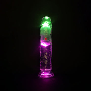 REALROCK 7'' No Balls Wireless Rechargeable LED Vibrating Dong - Clear with LED 20 cm USB Rechargeable Vibrating Dong with Remote Shots Toys