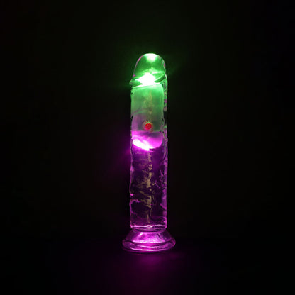 REALROCK 7'' No Balls Wireless Rechargeable LED Vibrating Dong - Clear with LED 20 cm USB Rechargeable Vibrating Dong with Remote Shots Toys