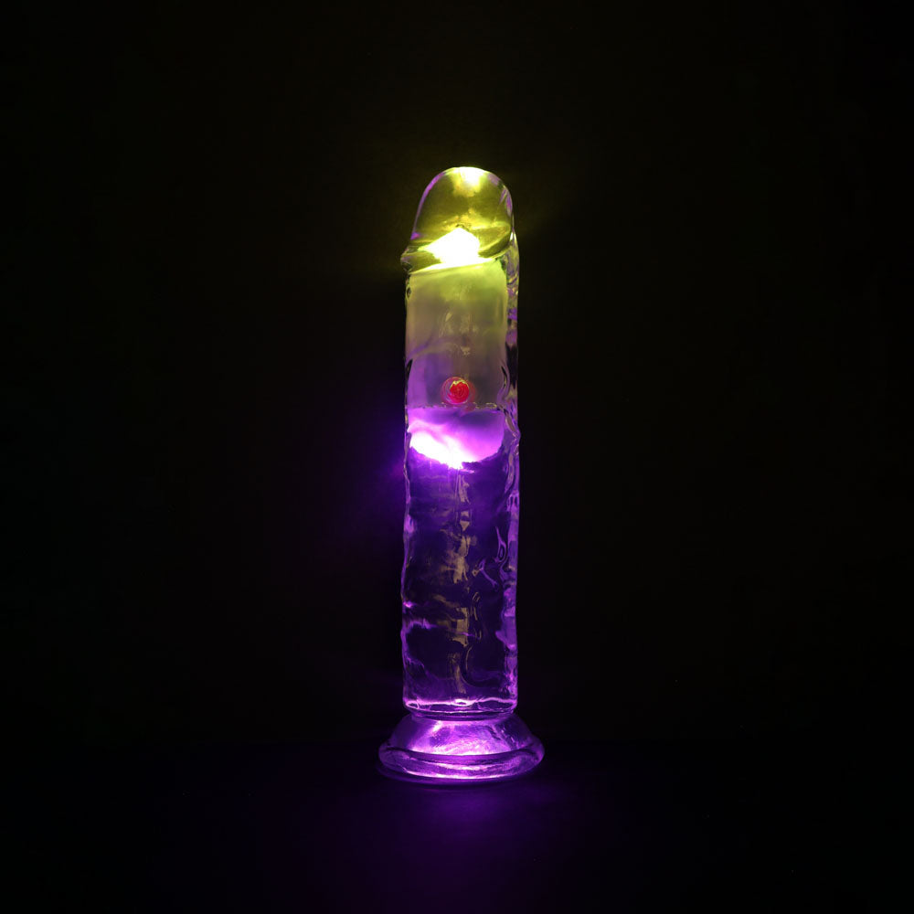 REALROCK 7'' No Balls Wireless Rechargeable LED Vibrating Dong - Clear with LED 20 cm USB Rechargeable Vibrating Dong with Remote Shots Toys