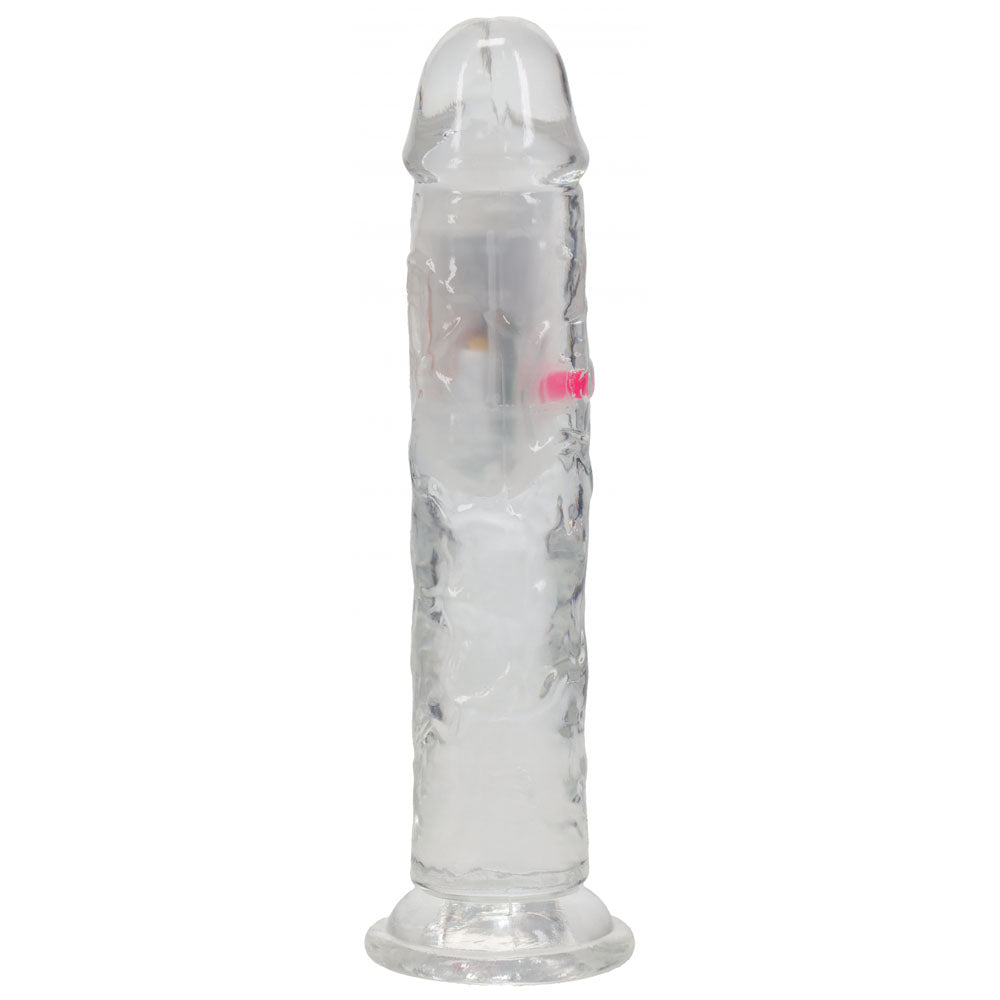 REALROCK 7'' No Balls Wireless Rechargeable LED Vibrating Dong - Clear with LED 20 cm USB Rechargeable Vibrating Dong with Remote Shots Toys