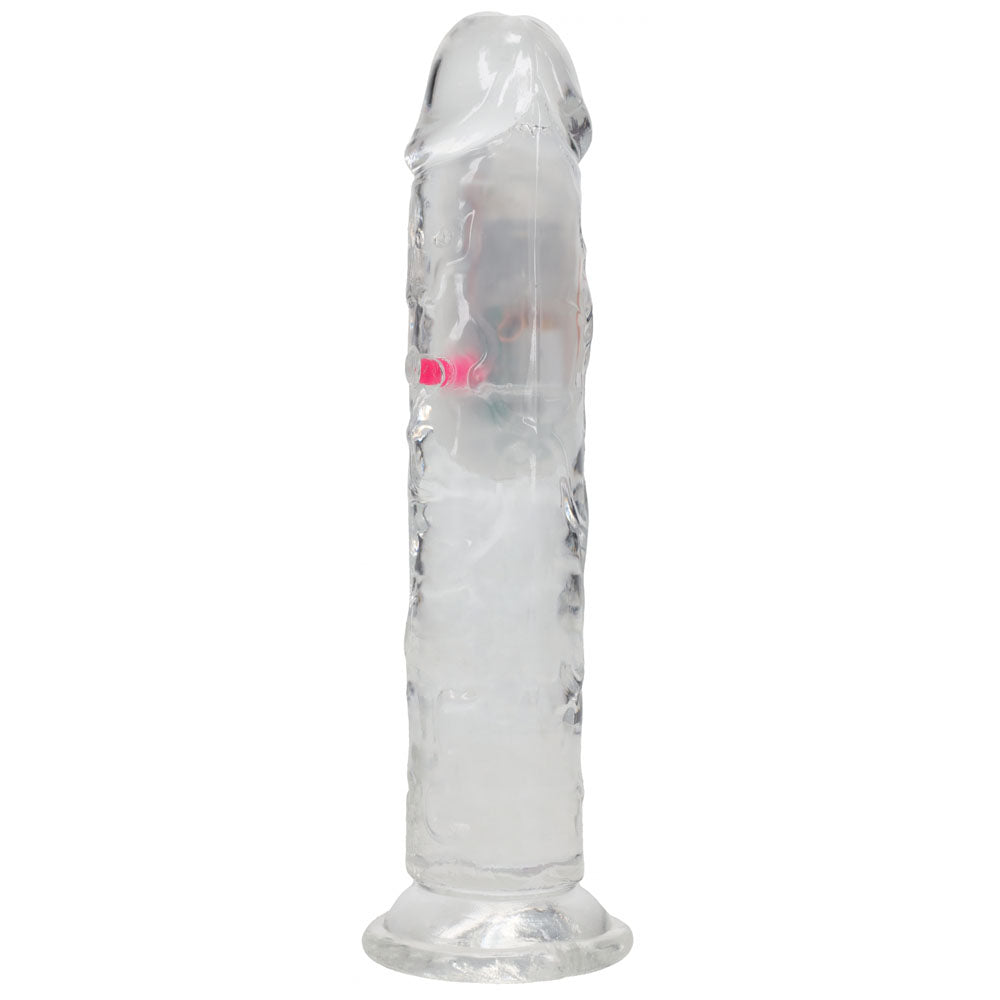 REALROCK 7'' No Balls Wireless Rechargeable LED Vibrating Dong - Clear with LED 20 cm USB Rechargeable Vibrating Dong with Remote Shots Toys