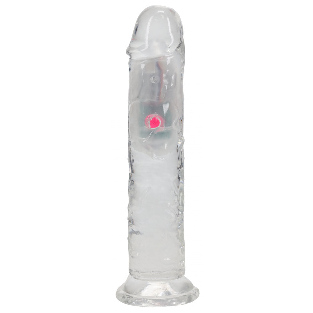 REALROCK 7'' No Balls Wireless Rechargeable LED Vibrating Dong - Clear with LED 20 cm USB Rechargeable Vibrating Dong with Remote Shots Toys