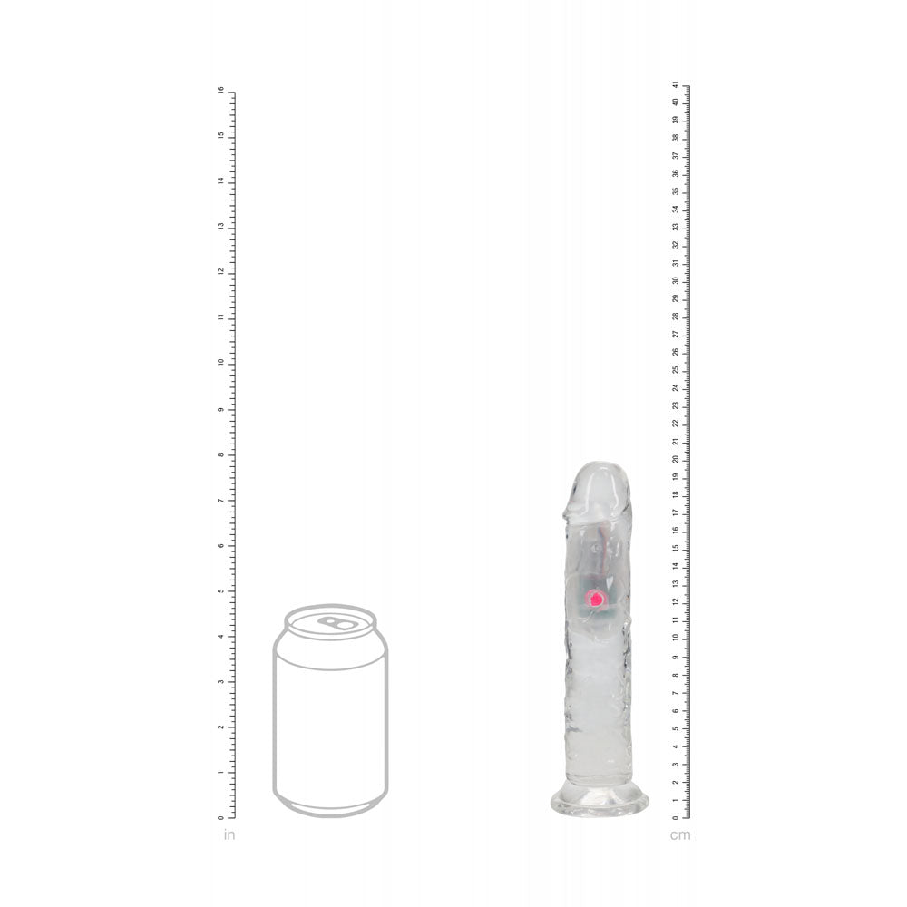 REALROCK 7'' No Balls Wireless Rechargeable LED Vibrating Dong - Clear with LED 20 cm USB Rechargeable Vibrating Dong with Remote Shots Toys