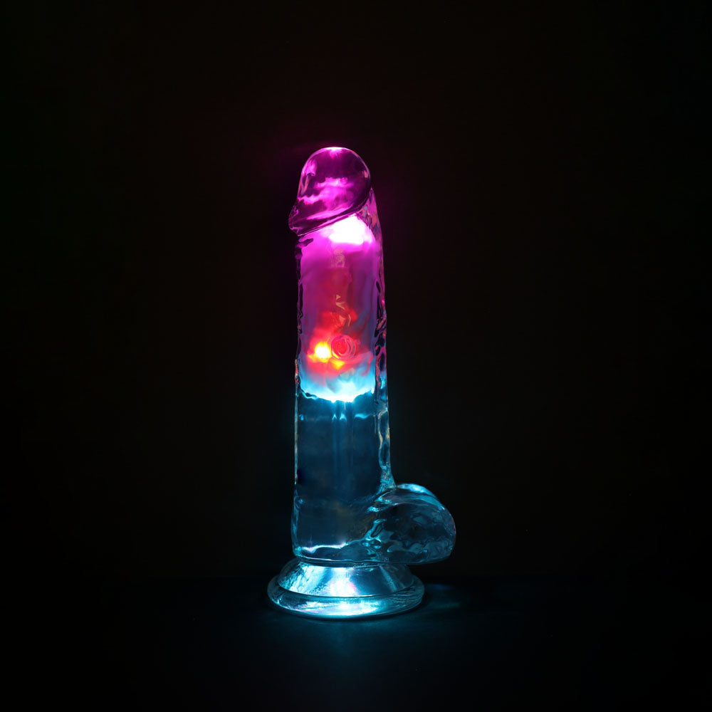 REALROCK 7'' with Balls Wireless Rechargeable LED Vibrating Dong - Clear with LED 19.5 cm USB Rechargeable Vibrating Dong with Remote Shots Toys