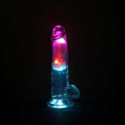 REALROCK 7'' with Balls Wireless Rechargeable LED Vibrating Dong - Clear with LED 19.5 cm USB Rechargeable Vibrating Dong with Remote Shots Toys
