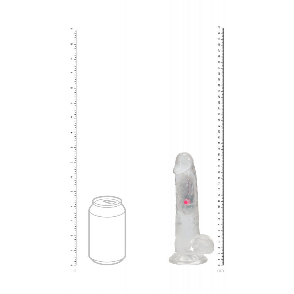 REALROCK 7'' with Balls Wireless Rechargeable LED Vibrating Dong - Clear with LED 19.5 cm USB Rechargeable Vibrating Dong with Remote Shots Toys