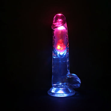 REALROCK 8'' with Balls Wireless Rechargeable LED Vibrating Dong - Clear with LED 22.5 cm USB Rechargeable Vibrating Dong with Remote Shots Toys