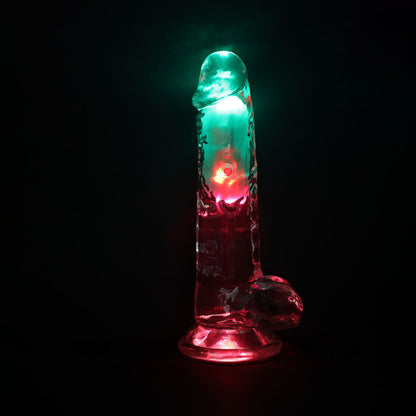 REALROCK 8'' with Balls Wireless Rechargeable LED Vibrating Dong - Clear with LED 22.5 cm USB Rechargeable Vibrating Dong with Remote Shots Toys