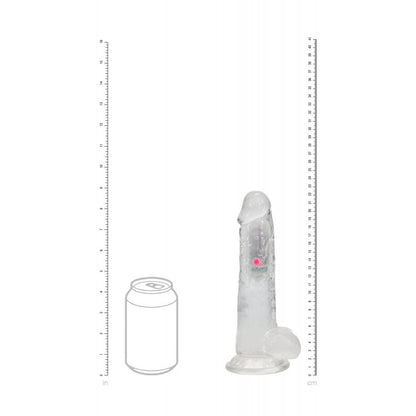 REALROCK 8'' with Balls Wireless Rechargeable LED Vibrating Dong - Clear with LED 22.5 cm USB Rechargeable Vibrating Dong with Remote Shots Toys