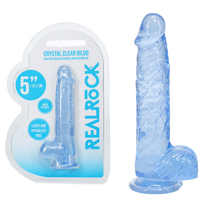 REALROCK 5'' Crystal Clear Dildo with Balls - Blue - Clear Blue 14.7 cm Dong Shots Toys