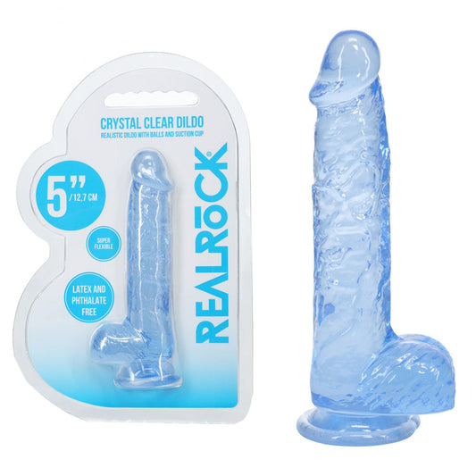 REALROCK 5'' Crystal Clear Dildo with Balls - Blue - Clear Blue 14.7 cm Dong Shots Toys