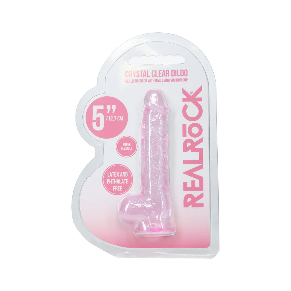 REALROCK 5'' Crystal Clear Dildo with Balls - Pink - Clear Pink 14.7 cm Dong Shots Toys