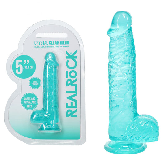 REALROCK 5'' Crystal Clear Dildo with Balls - Turquoise - Clear Turquoise 14.7 cm Dong Shots Toys