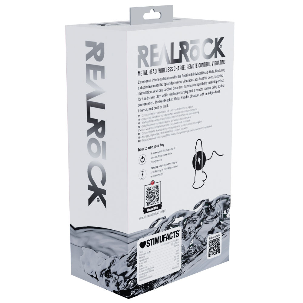 REALROCK Metal Head 7'' Rechargeable Dildo - Flesh - Flesh 19 cm USB Rechargeable Vibrating Dildo with Metal Head and Wireless Remote Shots Toys
