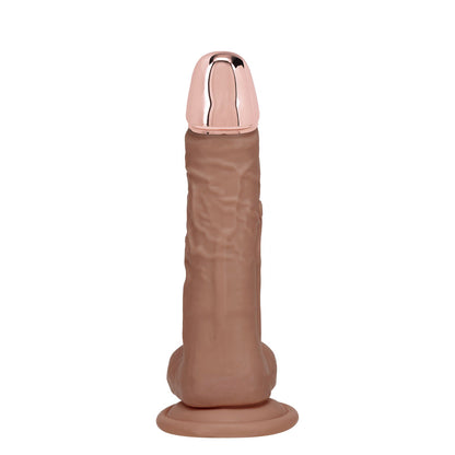 REALROCK Metal Head 7'' Rechargeable Dildo - Tan - Tan 19 cm USB Rechargeable Vibrating Dildo with Metal Head and Wireless Remote