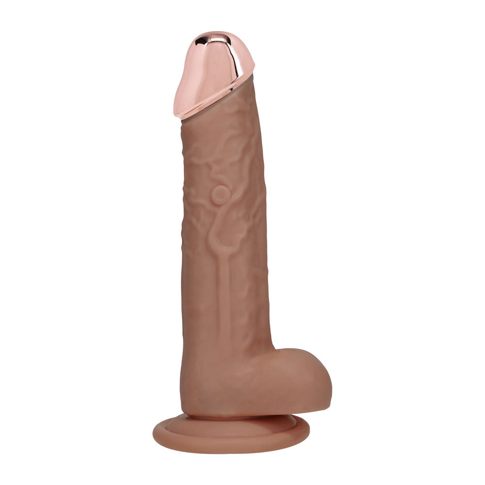 REALROCK Metal Head 8'' Rechargeable Dildo - Tan - Tan 22 cm USB Rechargeable Vibrating Dildo with Metal Head and Wireless Remote Shots Toys