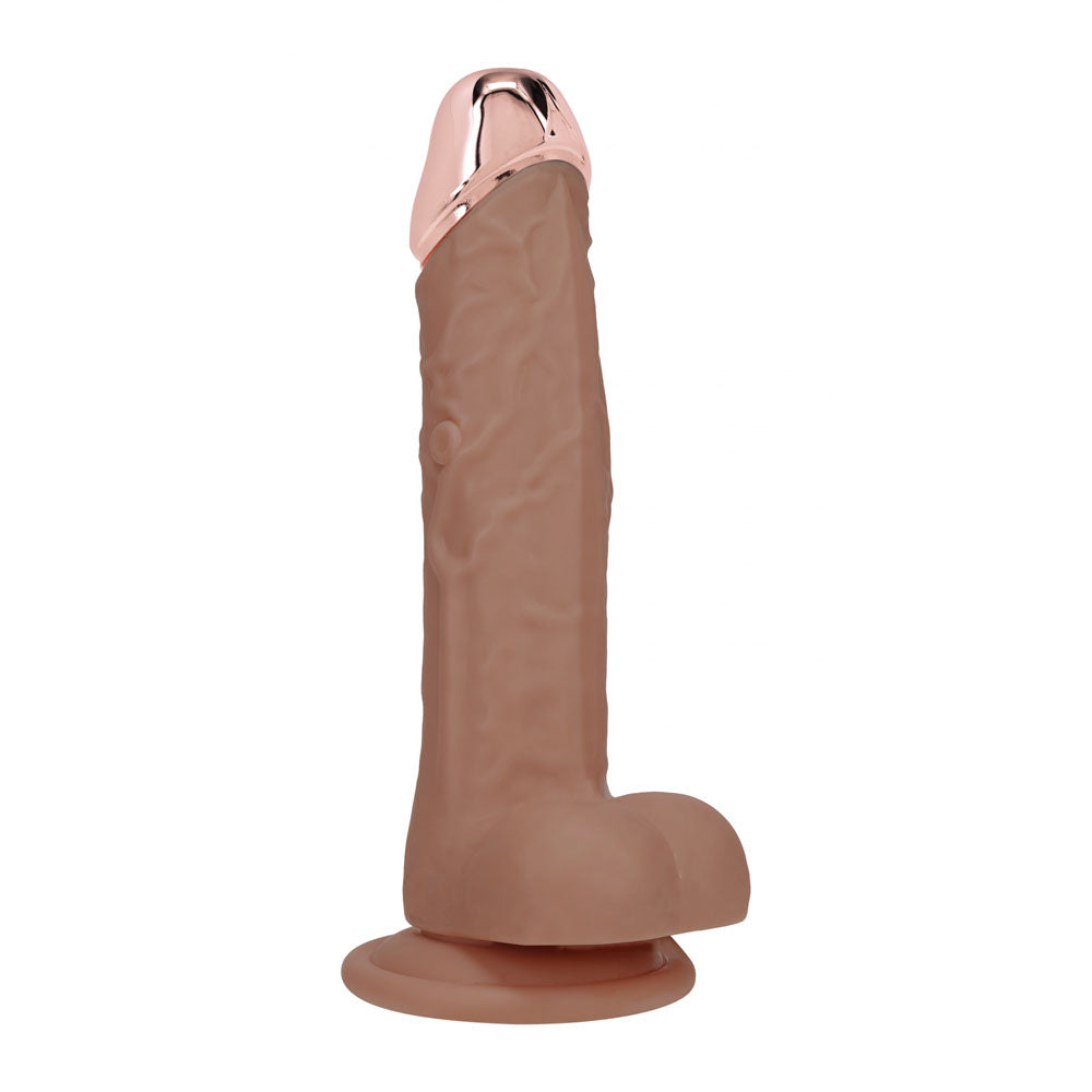 REALROCK Metal Head 8'' Rechargeable Dildo - Tan - Tan 22 cm USB Rechargeable Vibrating Dildo with Metal Head and Wireless Remote Shots Toys