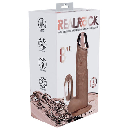 REALROCK Metal Head 8'' Rechargeable Dildo - Tan - Tan 22 cm USB Rechargeable Vibrating Dildo with Metal Head and Wireless Remote Shots Toys
