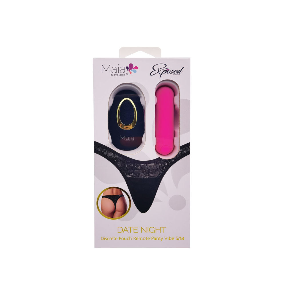 Maia DATE NIGHT PANTY VIBE - L/XL - Black L/XL Panty with Pink USB Rechargeable Bullet & Remote Maia Toys