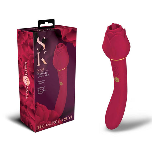 Secret Kisses ROSEGASM LINGO - Rose Red 20.3 cm Dual Vibrator & Flicking Stimulator Red - Club X
