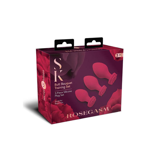 Secret Kisses ROSEGASM BUTT BOUQUET Training Set - Rose Red Butt Plugs - Set of 3 Sizes Red - Club X