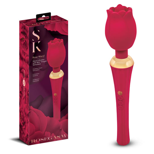 Secret Kisses Rosegasm Rose Wand - Rose Red 30.5 cm USB Rechargeable Massager Wand Red - Club X