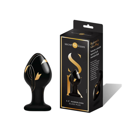 Secret Kisses 3.5'' Handblown Glass Plug - Black 8.9 cm Glass Butt Plug Black - Club X
