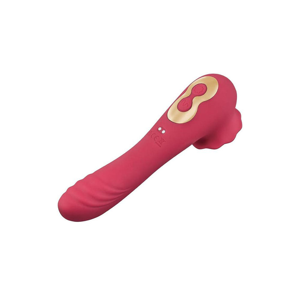 Secret Kisses ROSEGASM ROSE QUAKE - Red 18.8 cm USB Rechargeable Dual Ended Tapping Vibrator Xgen Products