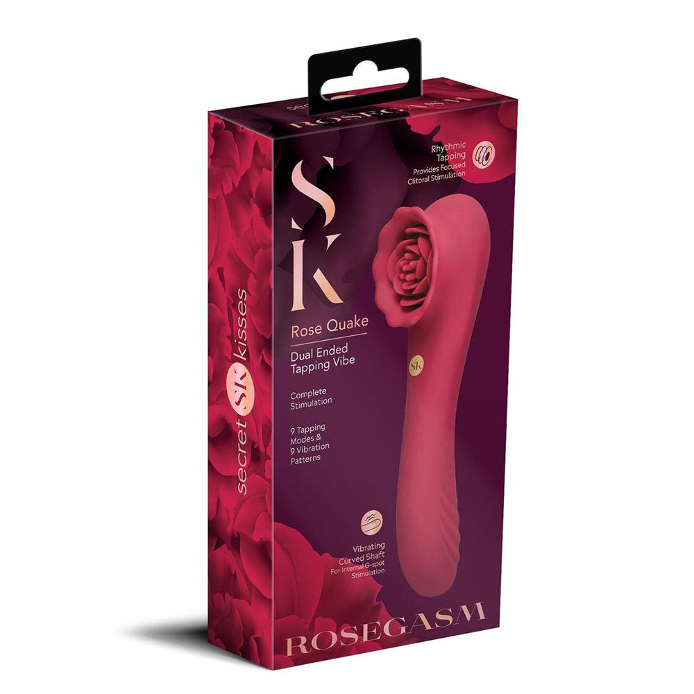 Secret Kisses ROSEGASM ROSE QUAKE - Red 18.8 cm USB Rechargeable Dual Ended Tapping Vibrator Xgen Products