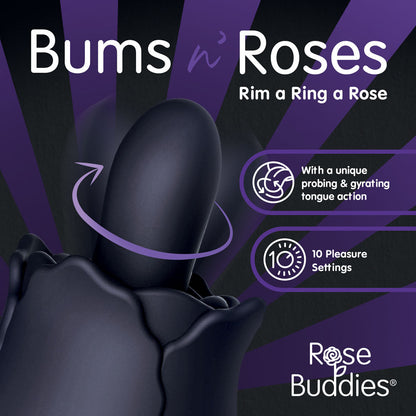 Skins Rose Buddies - The Bums N Roses - Black USB Rechargeable Anal Rimming Stimulator Creative Conceptions