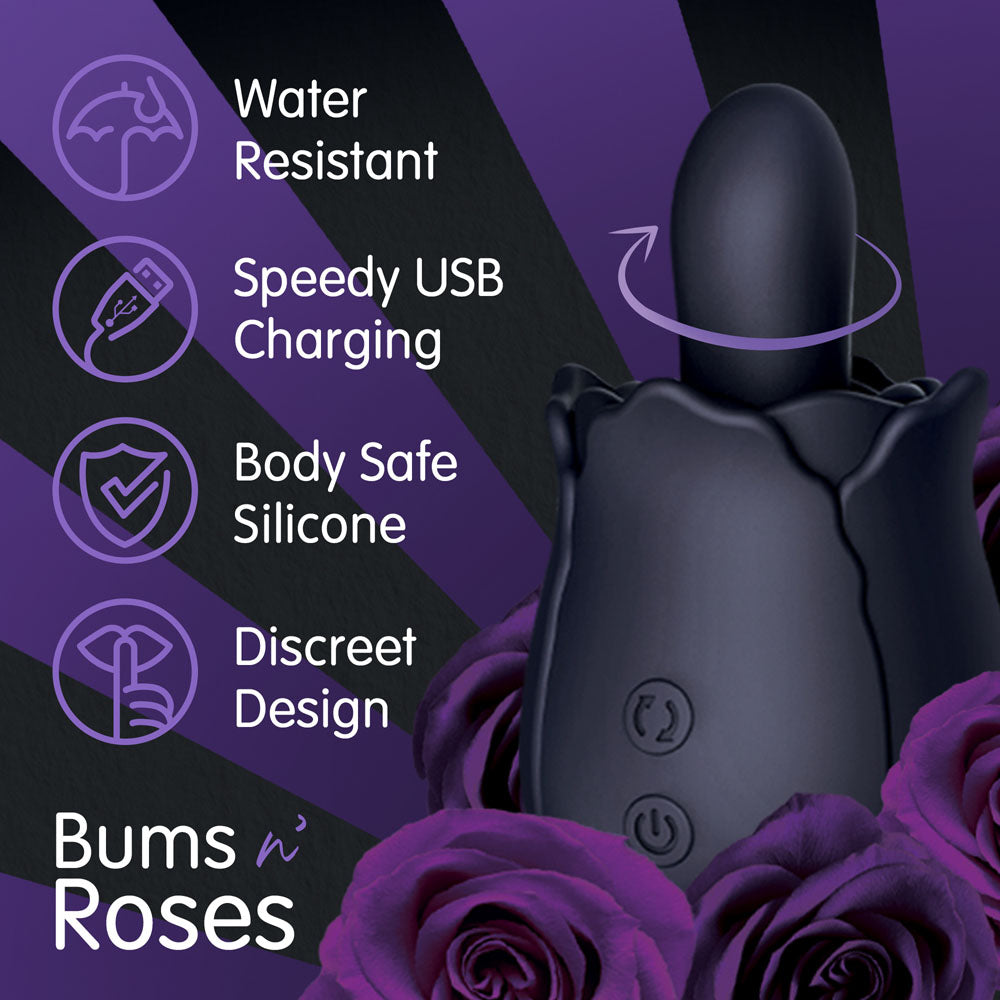 Skins Rose Buddies - The Bums N Roses - Black USB Rechargeable Anal Rimming Stimulator Creative Conceptions