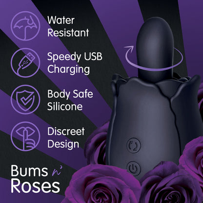 Skins Rose Buddies - The Bums N Roses - Black USB Rechargeable Anal Rimming Stimulator Creative Conceptions