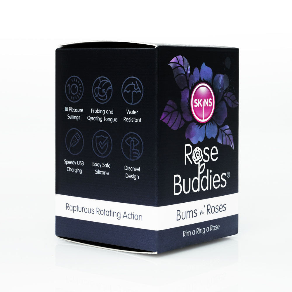 Skins Rose Buddies - The Bums N Roses - Black USB Rechargeable Anal Rimming Stimulator Creative Conceptions