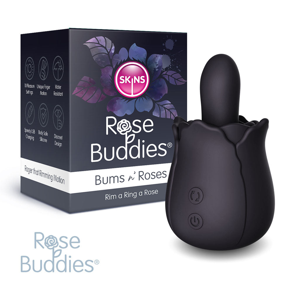 Skins Rose Buddies - The Bums N Roses - Black USB Rechargeable Anal Rimming Stimulator Creative Conceptions